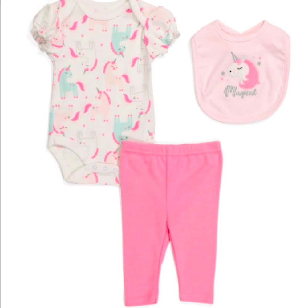 Rene Rofe Baby Girl Unicorn Onesie Pant Bib Set